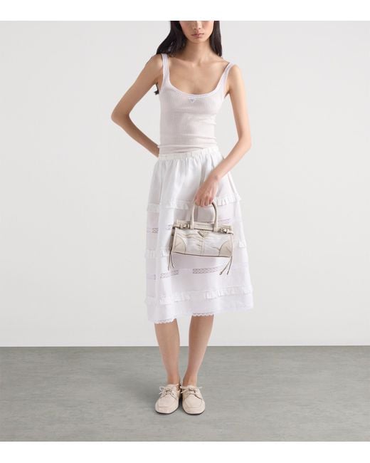 Prada Natural Small Linen-Leather Bonnie Top-Handle Bag