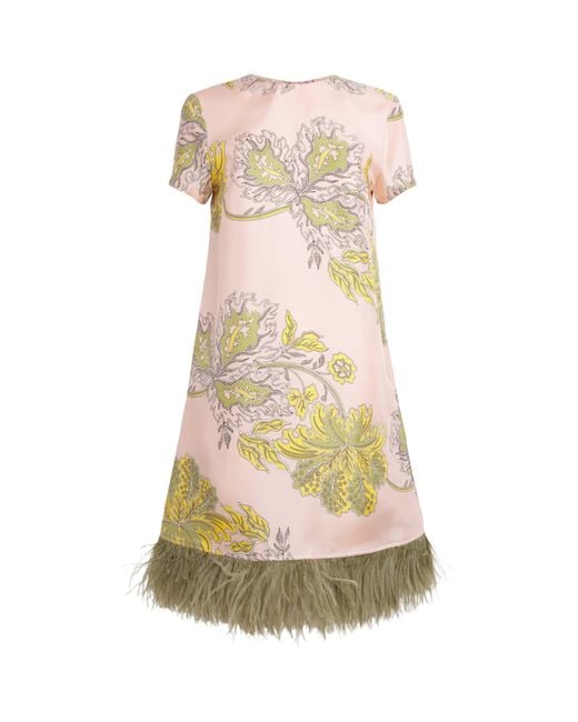 LaDoubleJ Natural Silk Ostrich Feather Mini Swing Dress