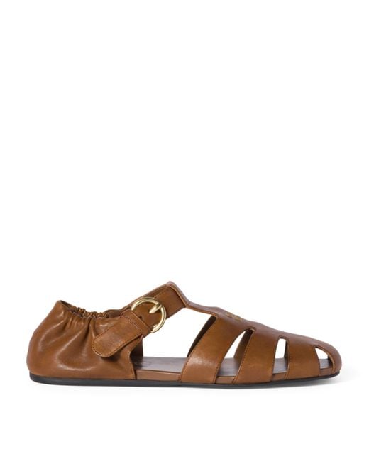 Miu Miu Brown Nappa Leather Ruches Fisherman Sandals