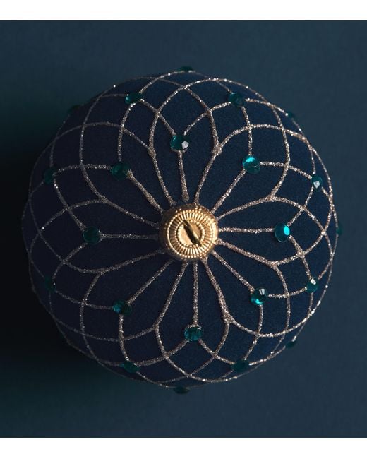 Harrods Blue Glitter Criss-Cross Bauble