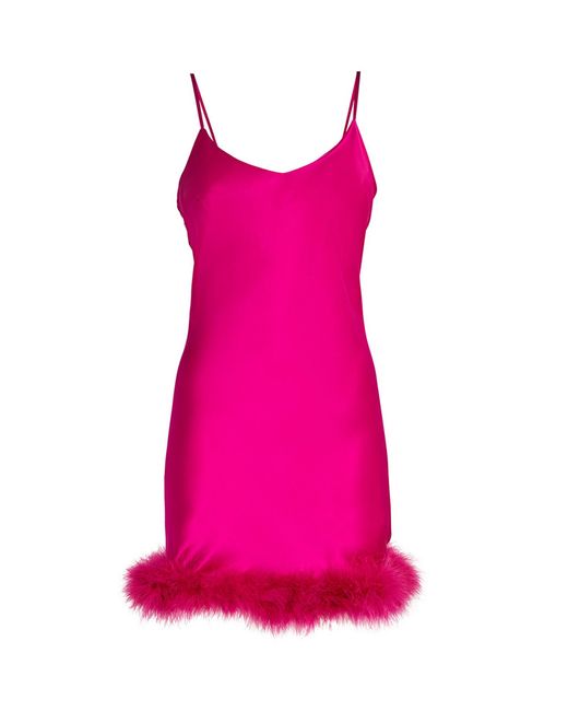 Gilda & Pearl Pink Silk Feather-trim Kitty Slip Dress