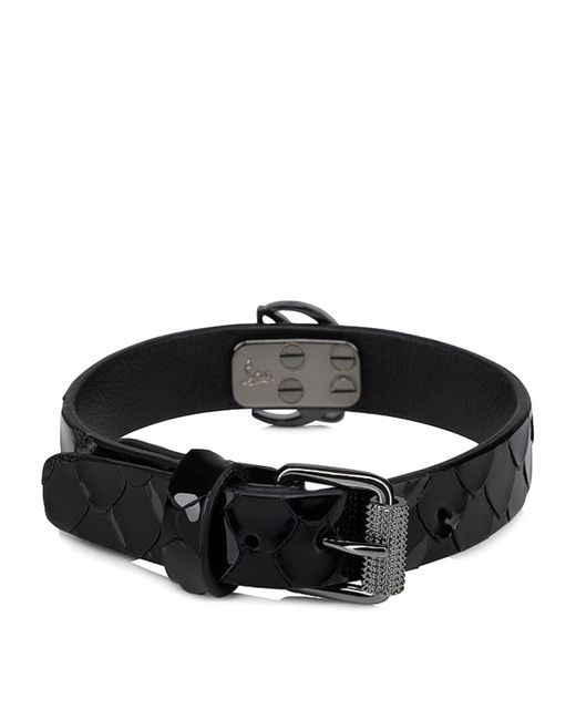 Christian Louboutin Black Embossed Leather Cl Logo Bracelet