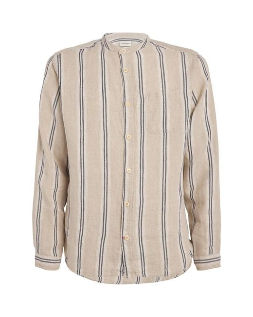 Oliver Spencer Natural Linen Striped Grandad Shirt for men