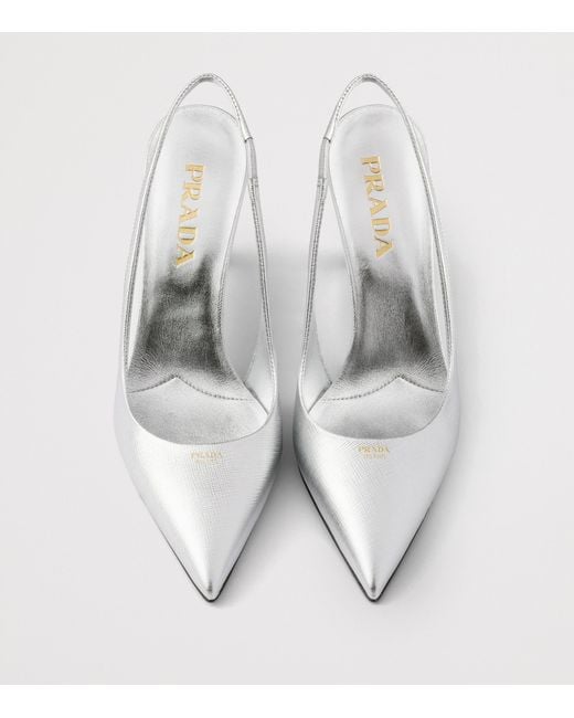 Prada White Saffiano Leather Slingback Pumps 75