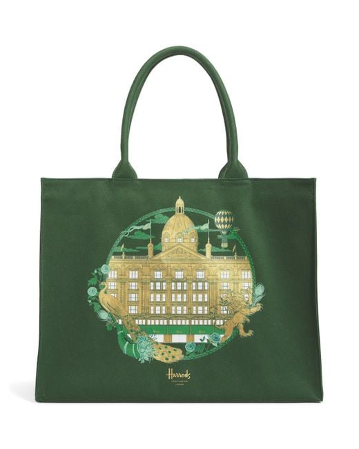 Harrods Green Cotton Heritage Grocery Shopper Bag