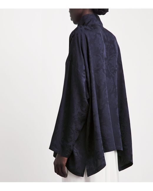 Eskandar Blue Silk Double-Stand Collar Shirt
