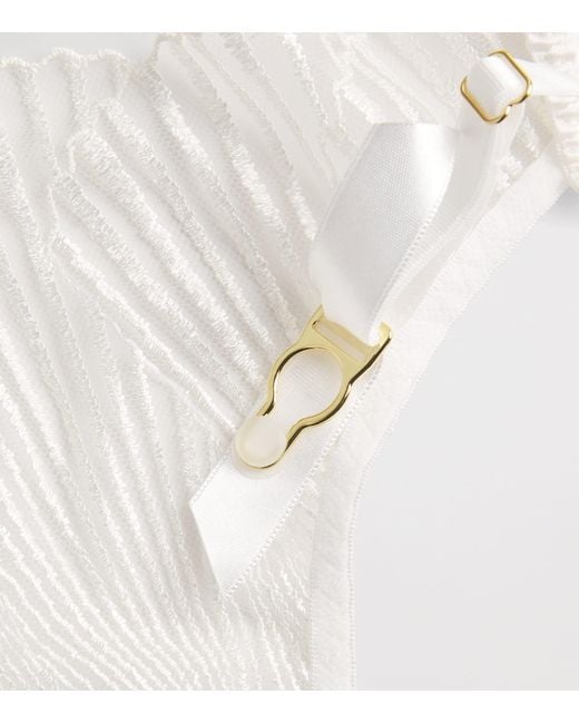 Coco De Mer White Stretch-Silk Lace Athena Suspenders