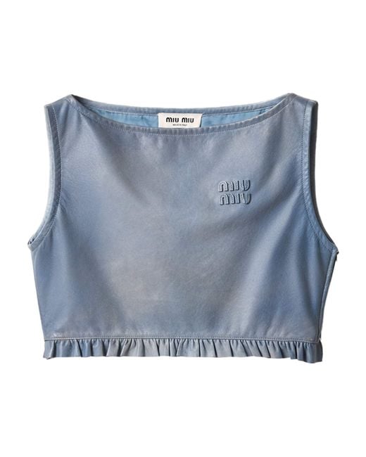 Miu Miu Blue Nappa Leather Cropped Top