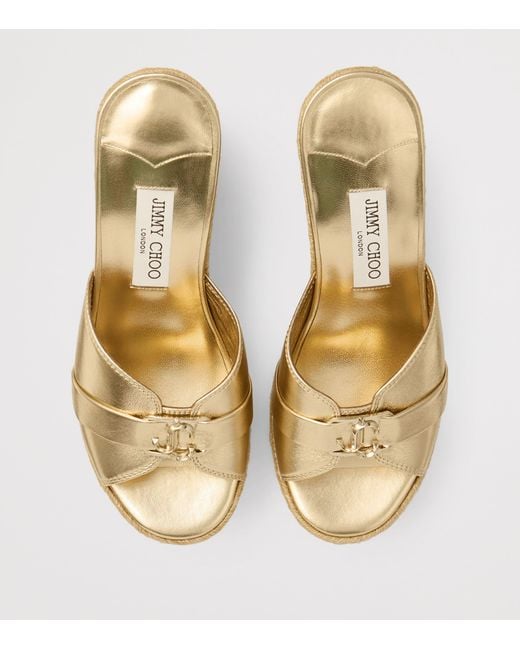 Jimmy Choo Natural Leda 100 Leather Wedge Sandals