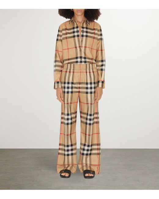 Burberry Natural Cotton Check Trousers for men