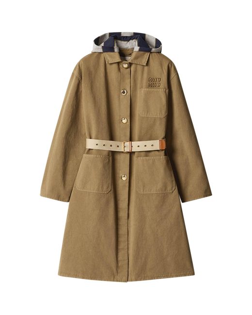 Miu Miu Natural Gabardine Hooded Trench Coat