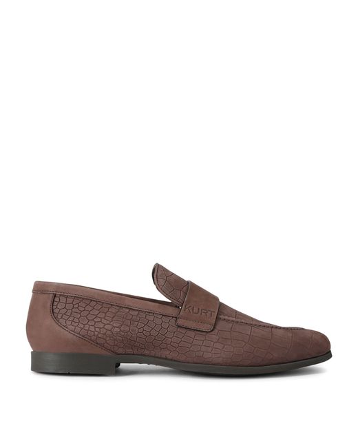 Kurt Geiger Brown Croc-Embossed Suede Aldgate Flex Loafers