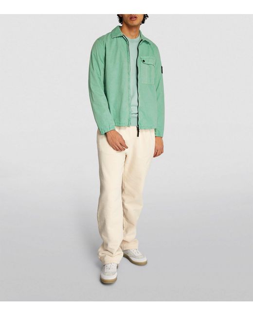 Stone Island Green Brushed Cotton Zip-up Overshirt for men