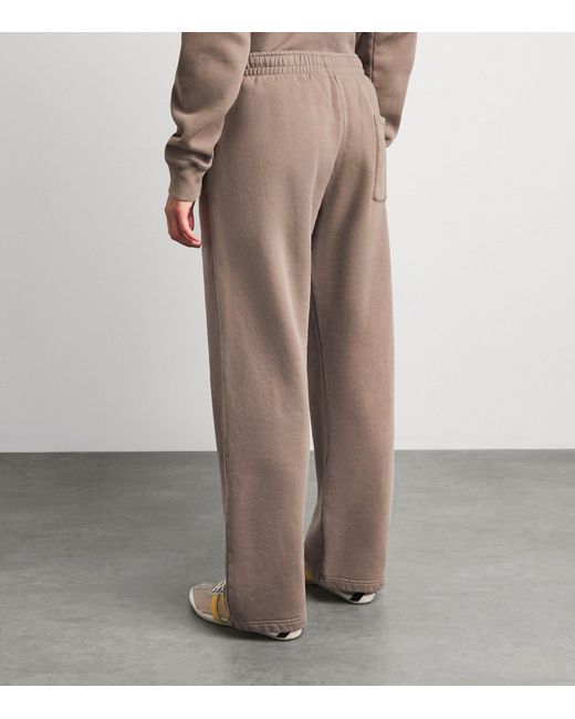 Sporty & Rich Natural Embroidered Crest Wide-Leg Sweatpants