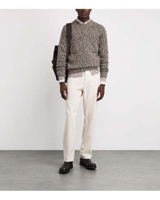 FIORONI CASHMERE Gray Cashmere Bouclé Crew-Neck Sweater for men