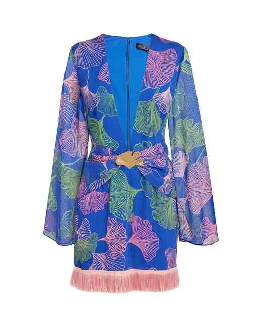 PATBO Blue Fringe-trim Ocean Leaf Dress