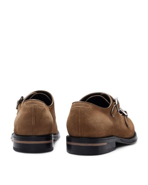 Boss Brown Suede Monk Shoes for men