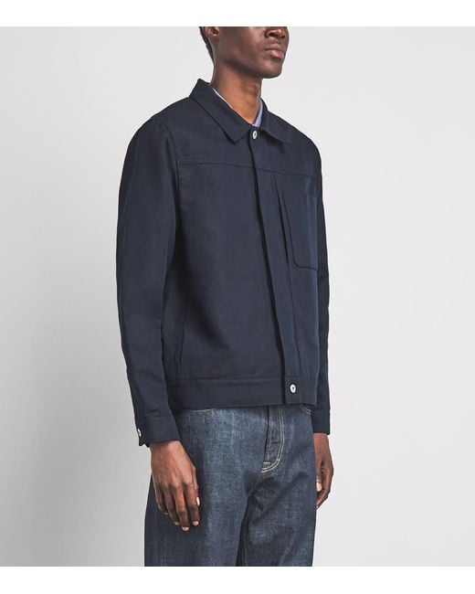 Vince Blue Cotton-Linen Trucker Overshirt for men