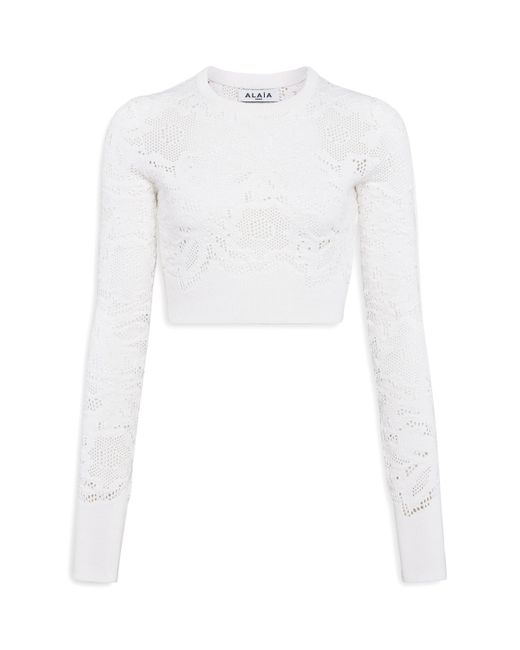 Alaïa White Lace-Knit Crop Top