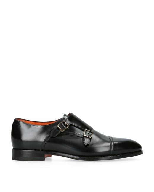 Santoni Black Leather Adrian Blake Monk Shoes for men