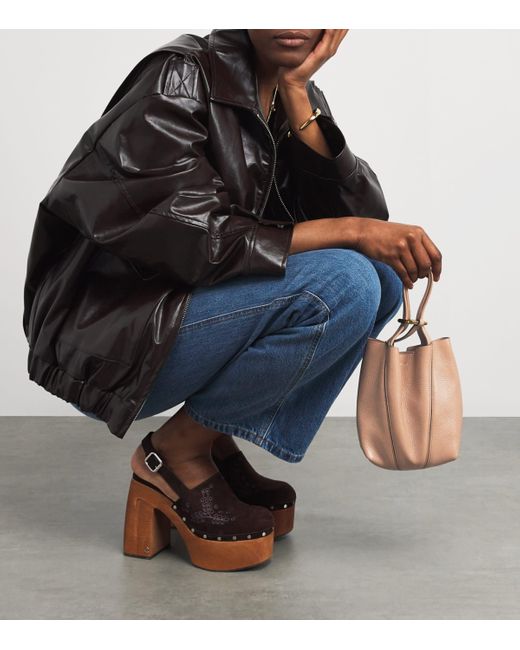 Chloé Brown Small Leather Spin Tote Bag