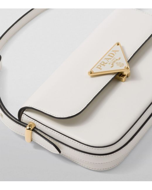 Prada White Leather Emblème Shoulder Bag