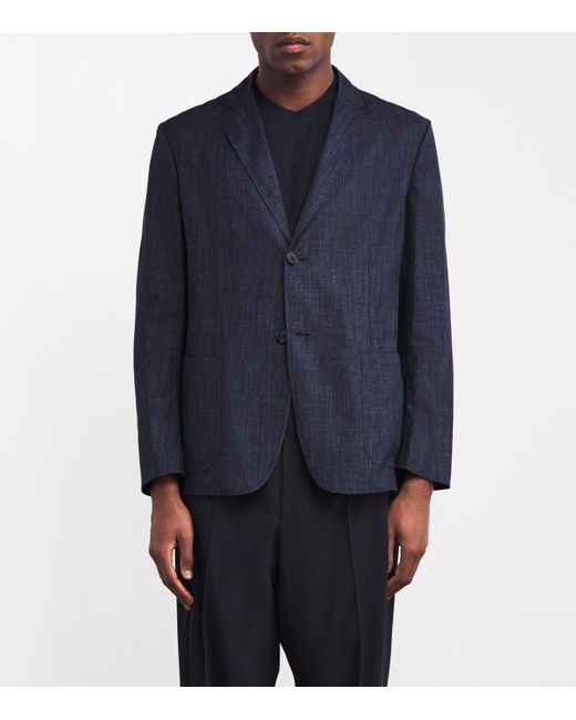 Giorgio Armani Blue Wool-Silk-Linen Blazer for men