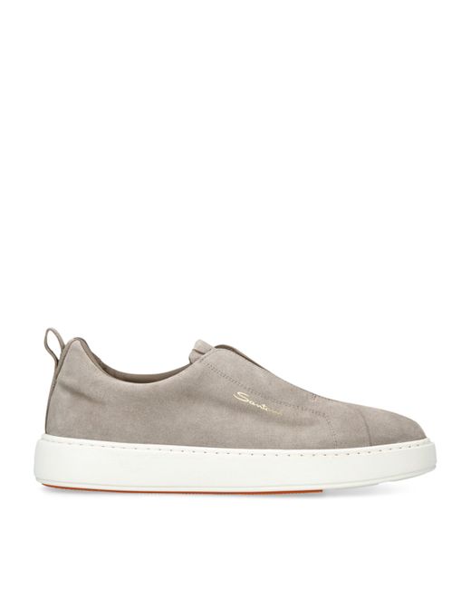 Santoni Brown Suede Slip-On Clean Icon Sneakers for men