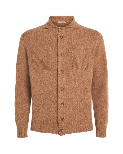 FIORONI CASHMERE Brown Cashmere-Silk Mock-Neck Cardigan for men