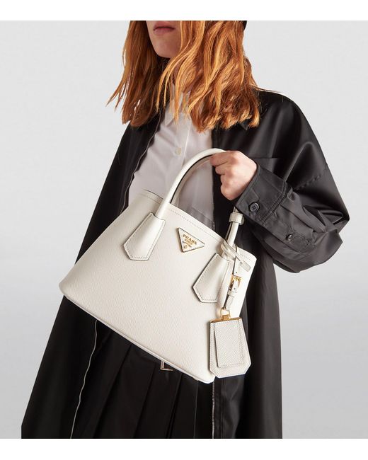 Prada White Mini Leather Double Top-handle Bag