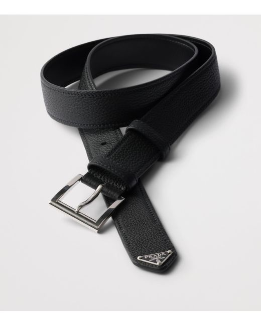 Prada Black Leather Logo Belt for men