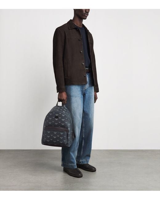 Emporio Armani Gray Coated Canvas Eagle Backpack for men