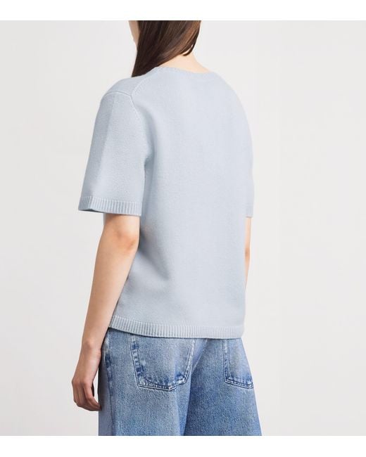 Soft Goat Blue Cashmere Oversized Short-Sleeve Sweater