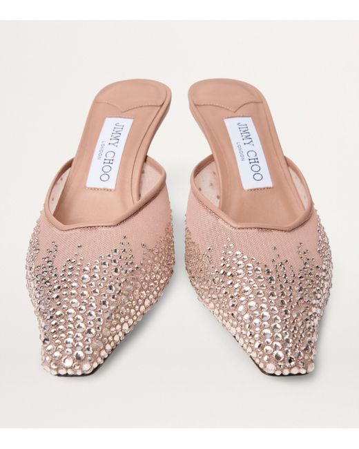 Jimmy Choo Pink Vivi 65 Mesh Embellished Mules