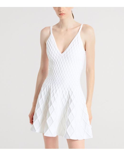 Balmain White Knitted Flared Mini Dress