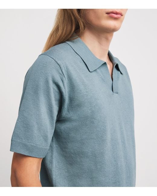 Norse Projects Blue Linen-Cotton Polo Shirt for men