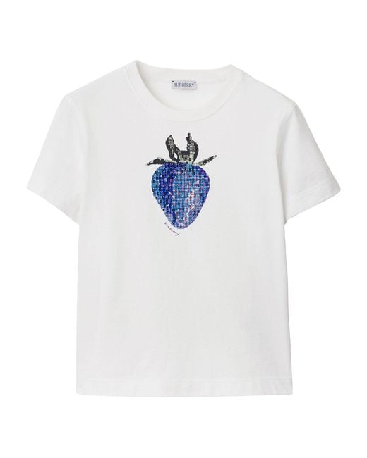 Burberry White Crystal-embellished Strawberry T-shirt