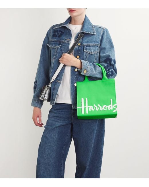 Harrods Green Small Cotton Logo Tote Bag