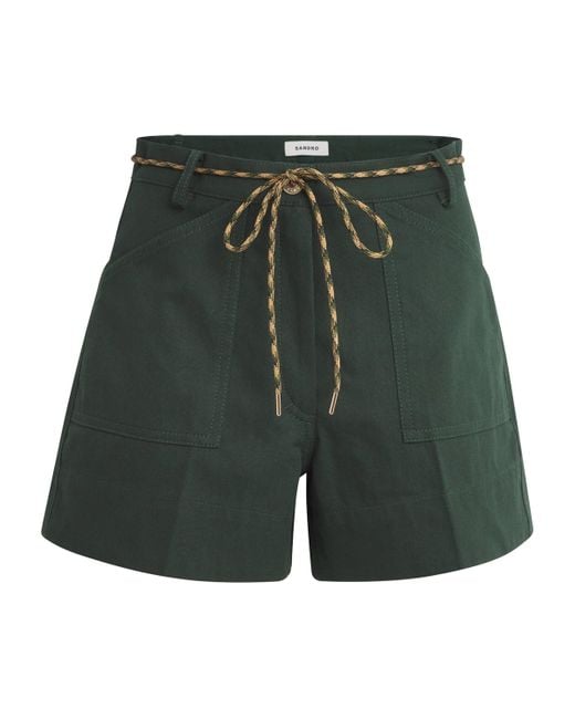 Sandro Green Cotton Drawstring Shorts