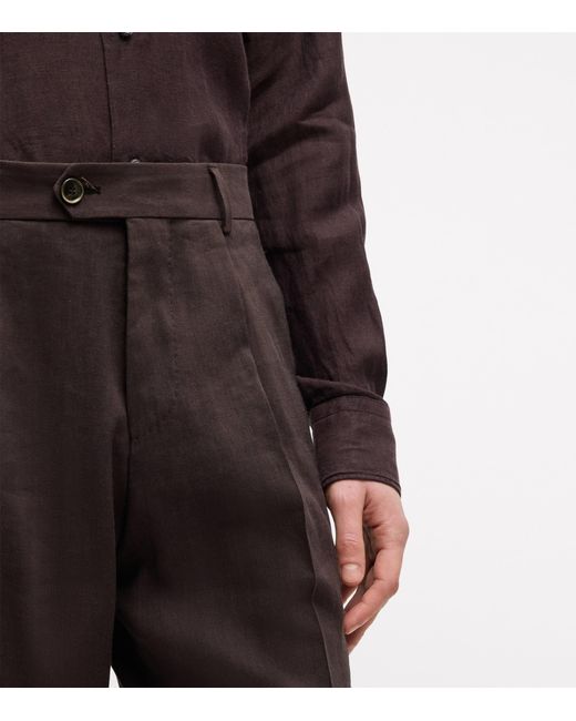 Boss Brown Linen-Wool Tailored Trousers for men