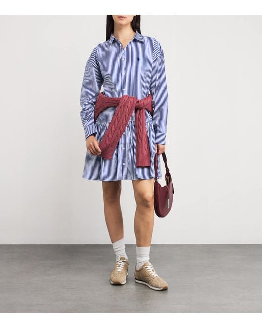 Polo Ralph Lauren Blue Cotton Stripe Mini Shirt Dress