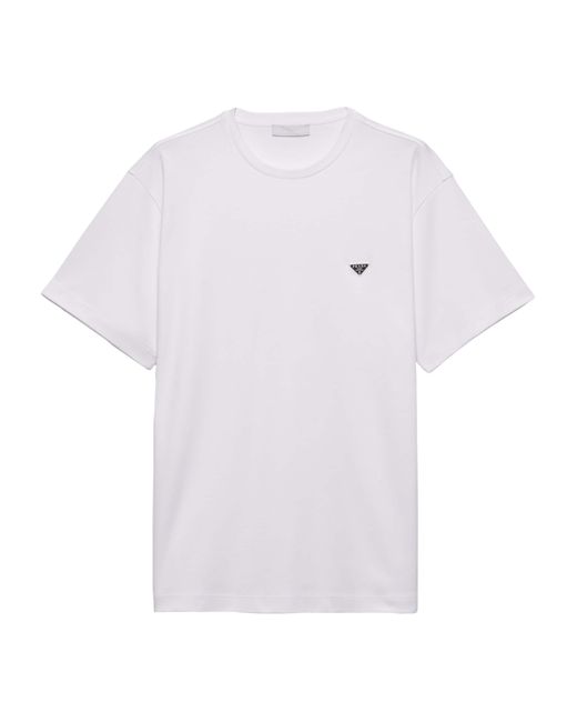Prada White Triangle-Logo Crewneck T-Shirt for men
