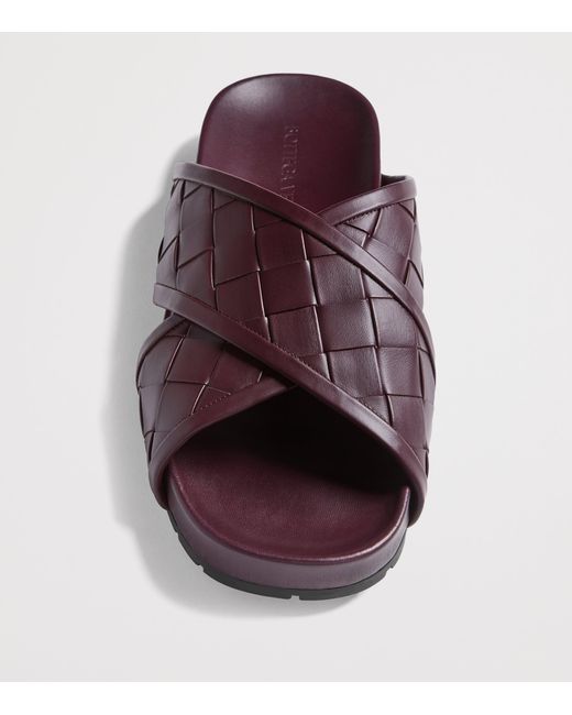 Bottega Veneta Brown Leather Intrecciato Tarik Slides for men