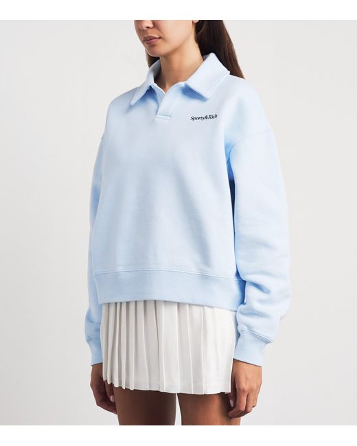 Sporty & Rich Blue Cotton Serif Polo Sweatshirt