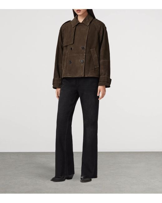 AllSaints Brown Suede Reya Mackintosh Jacket