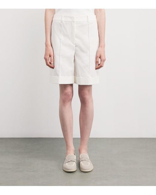 Eleventy White Cotton-Blend Darted Shorts