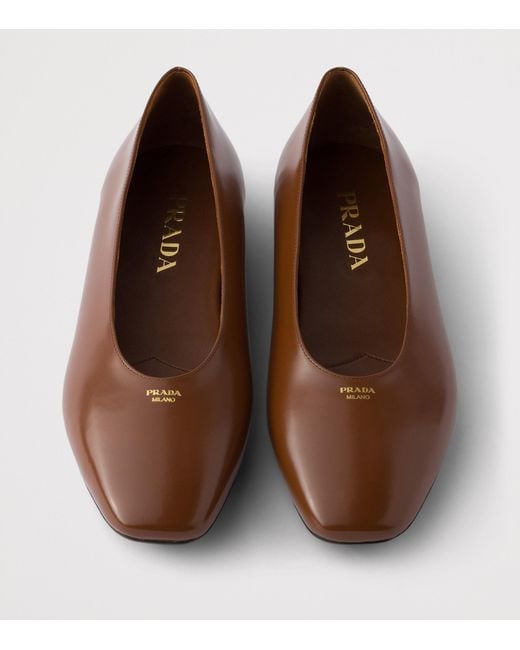 Prada Brown Leather Logo Ballet Flats