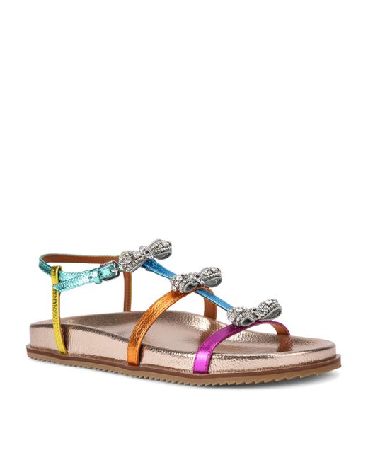 Kurt Geiger Pink Leather Crystal Bow Pierra Sandals