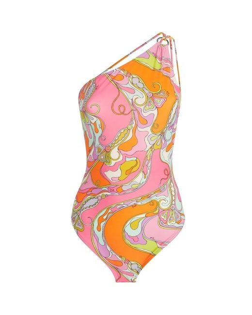Emilio Pucci Orange One-Shoulder Orchidee Swimsuit