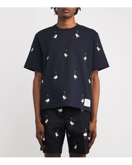 Thom Browne Blue Cotton Embroidered Geese T-Shirt for men